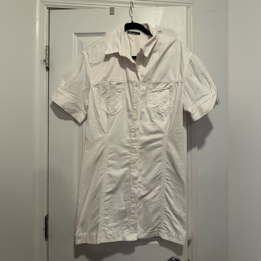 Zara White Button Down Utility Dress